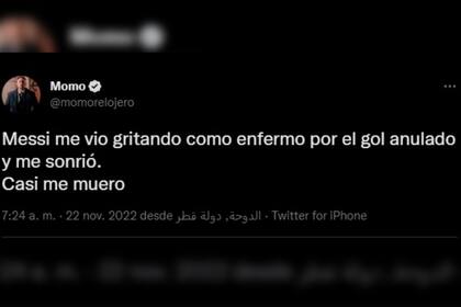 Momo compartió un inesperado momento que vivió con Messi (Captura Twitter @momorelojero)