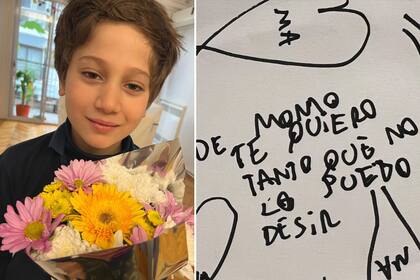 Momo, el hijo de Jimena Barón, le regaló flores y le hizo una dedicatoria
