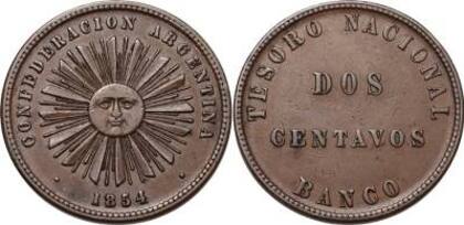 Moneda de la Confederación Argentina del año 1854.