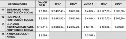 Montos de la asignacio´n universal por hijo y por embarazo