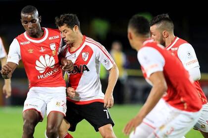 Mora, en el amistoso que River perdió ante Independiente de Santa Fe en el verano