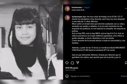 Morena Domínguez fue despedida en las redes sociales (Foto Instagram @lucianonaso)