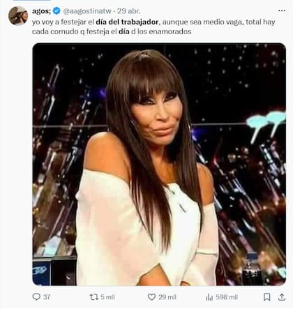 Moria Casán fue otra de las figuras que se destacaron en los memes compartidos por los usuarios en X (Foto: X @aagostinatw)