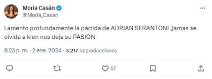 Moria Casán se despidió de Adrián Serantoni