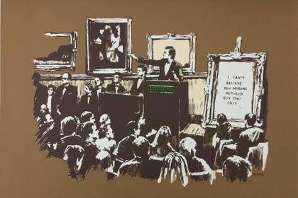 Morons, obra de Banksy ofrecida por Christies en una subasta online, que parodia la venta de los Girasoles de Van Gogh