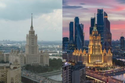 Moscú (Rusia) hace 20 años (izquierda) y en la actualidad (derecha)