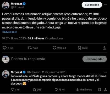 Mr.Beast bajó su grasa corporal e incorporó hábitos saludables