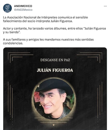 Muere Julián Figueroa, cantante e hijo de Maribel Guardia y Joan Sebastian