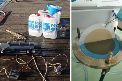 Muestreo dentro de la iniciativa de EMO-BON en el puerto deportivo de Getxo y obtención tras filtrado sobre un filtro de 0,2 micras de la población microbiana presente en la columna de agua para su secuenciación