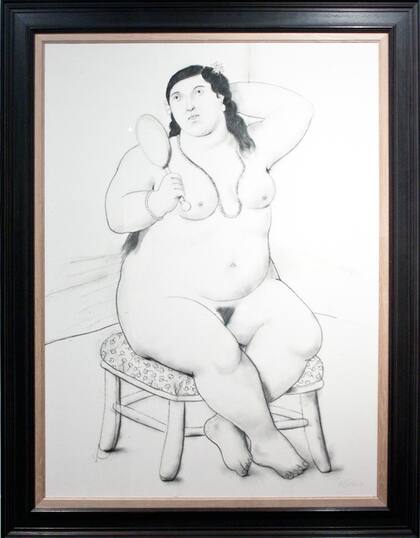 "Mujer con espejo (2011)", dibujo sobre tela de Fernando Botero, en galería Maman, se vendió por US$350 mil en la reciente edición de arteba