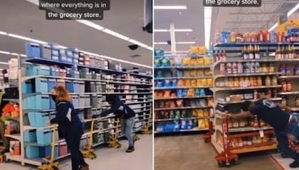 Mujer mostró cómo los trabajadores de un supermercado reubican los productos de la noche a la mañana