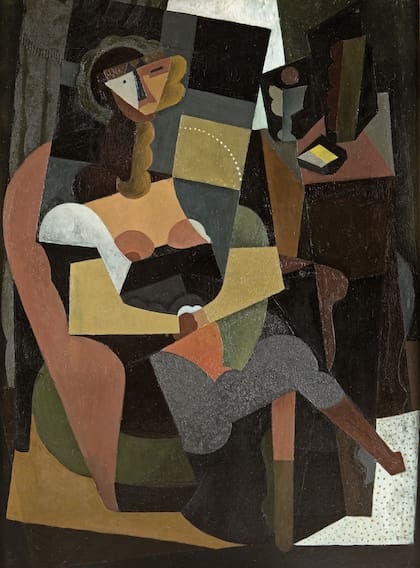 Mujer sentada en una butaca (1917). No es la pintura de Picasso del mismo nombre, sino la pieza casi centenaria del gran Rivera
