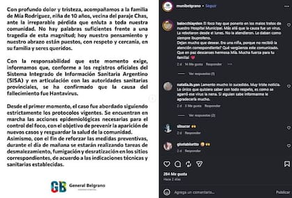 Murió una niña de 10 años por hantavirus en General Belgrano