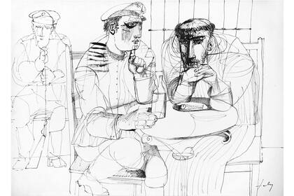 "Prisioneros", de 1957; por su expresividad, Szalay fue llamado, con justicia, "un artista de la línea"