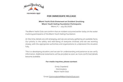 MYC statement on boat accident