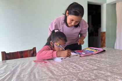 Nadia es maestra especial y le prepara distintos materiales para que Nicole termine de aprender a leer y a escribir