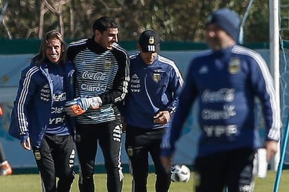 Nahuel Guzmán se entrena con el seleccionado argentino.