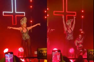 Nancy Pazos en el escenario de la fiesta.