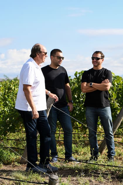 Nando Parrado, Nicolás Fernández Deotto y Aldo Franchetti en los viñedos