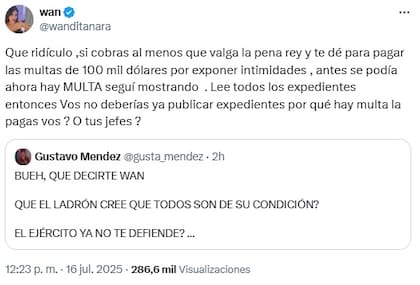 Nara sugirió al periodista que tenga cuidado con la publicación del expediente sobre la pericia psicológica de sus hijas (Francesca e Isabella) porque le podría caer una multa