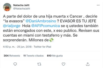 Natacha Jaitt calificaba a Jorge Rial de evasor