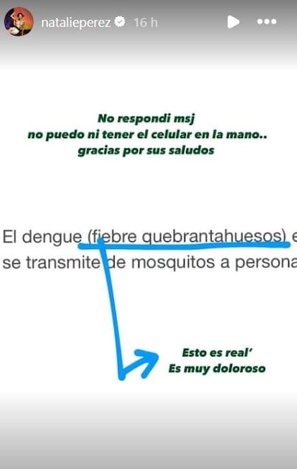 Natalie Pérez contó el calvario que vive por contagiarse de dengue