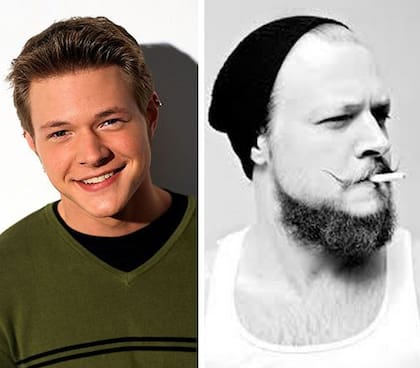 En algunas imágenes actuales, Nate Richert se deja ver con barba y sin anteojos