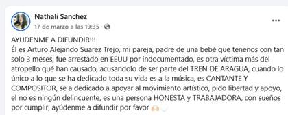 Nathalí inició una campaña en redes sociales para denunciar el caso de su pareja y reclamar su liberación