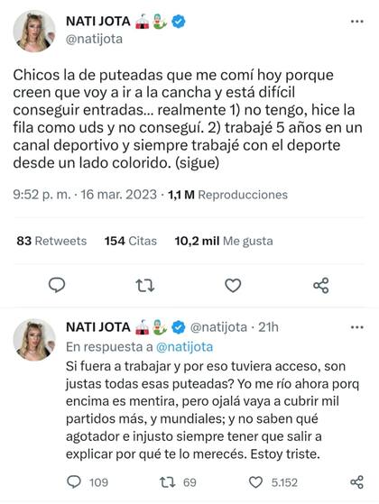Nati Jota se explayó sobre las acusaciones en su contra