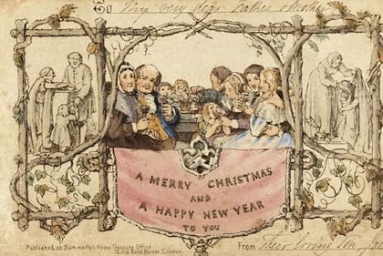Por encargo del inventor inglés Henry Cole, el pintor John Callcott Horsley realizó en 1843 el diseño para la primera postal navideña.
