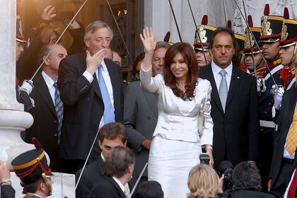 Néstor Kirchner con Cristina y Daniel Scioli inaugura las sesiones legislativas el 1º de marzo de 2007