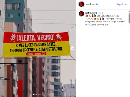 Netflix alerto sobre la presencia de demogorgones (Foto: Captura Instagram/@netflixlat)