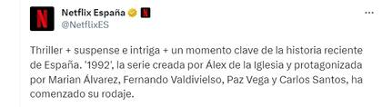 Netflix anunció el inicio del rodaje de 1992