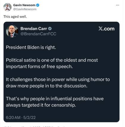 Newsom, irónico en redes sociales