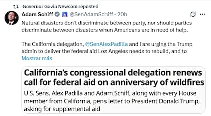 Newsom reposteó un mensaje del senador Adam Schiff