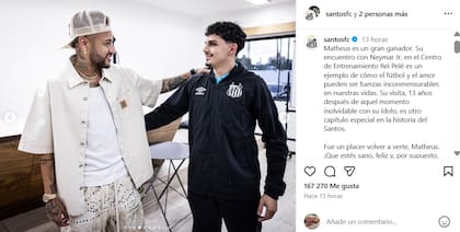 Neymar agradeció la visita de Matheus tras superar la enfermedad