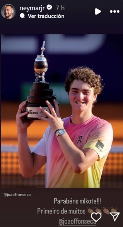 Neymar felicitó a Joao Fonseca por su título en el Argentina Open