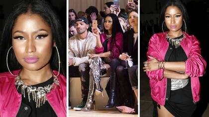 Nicki Minaj se decidió por el rosa, negro y plateado para un desfile durante la semana de la moda parisina