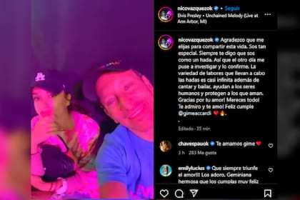 Nico Vázquez le dedicó un tierno posteo a su esposa, Gimena Accardi (Foto Instagram @nicovazquezok)
