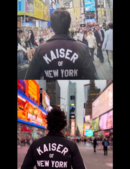 Nico Vázquez posó en Times Square con la campera de su hermano y recreó la foto que Santiago se tomó durante su primer viaje a Nueva York (Foto: Instagram @nicovazquezok)
