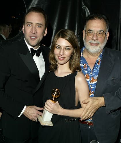 Nicolas Cage, Sofia Coppola and Francis Ford Coppola at the Beverly Hilton Hotel in Beverly Hills, California (Photo by Jeff Vespa/WireImage)