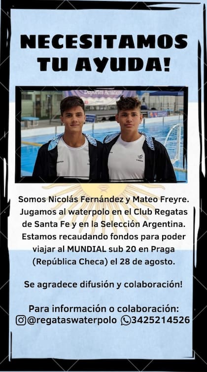 Nicolás Fernández y Mateo Freyre organizaron una venta de alfajores para recaudar fondos para viajar al mundial de waterpolo. Con esta imagen están envueltos los alfajores que venden en Santa Fe.