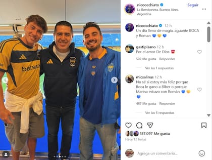 Nicolás Occhiato y Marcos Giles posaron en una postal con Riquelme