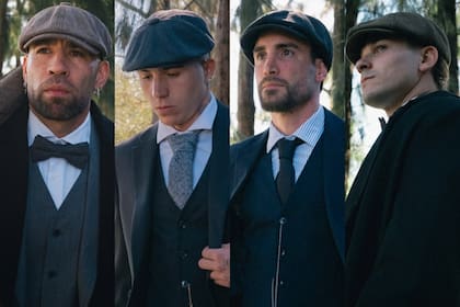 Nicolás Otamendi, Enzo Fernández, Nicolás Tagliafico y Julián Álvarez como gángsters ingleses (Foto: Instagram @chenetflix)