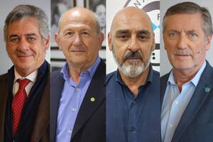 Nicolás Pino, presidente de la SRA; Carlos Castagnani, presidente de CRA; Elvio Guia, presidente de FAA; Elbio Laucirica, presidente de Coninagro