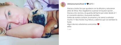 Nicole Neumann le dedicó un emotivo mensaje de despedida a su perrita.