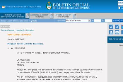 Nilda Garré designó como jefe de Gabinete de Asesores del Ministerio de Seguridad a Lorenzo Manuel Donohoe, en reemplazo de su hermano Raúl