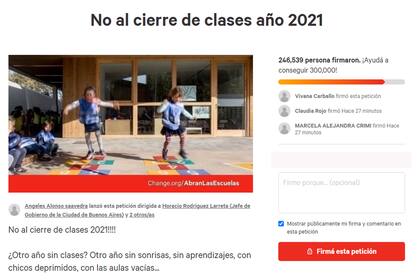 “No al cierre de clases año 2021", la petición que ya recibió más de 240 firmas en Change.org