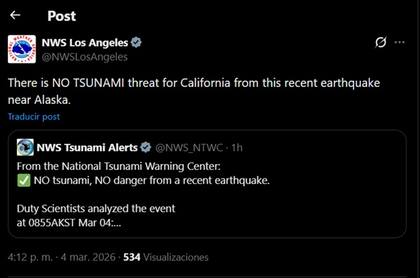 No hay alertas de tsunami para la costa del Pacifico tras el terremoto en Alaska