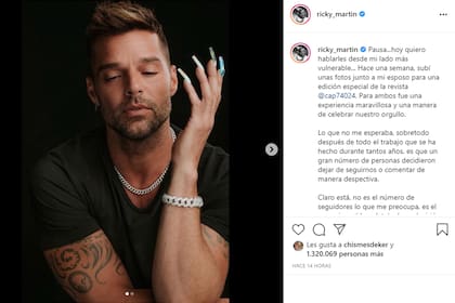 "No me lo esperaba": la desilusión de Ricky Martin al ver que perdió seguidores por las fotos con su pareja